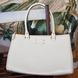 "Sydney" Double Zip Ivory Leather Shoulder Bag